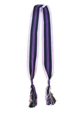 Vintage Purple Black Striped Boho Wrap Fringe Textile Tie Belt Size Large